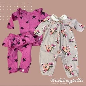 3/$20 Rosie Pope & Gap Pink long sleeve cotton set + Floral Jumper 0-3 months